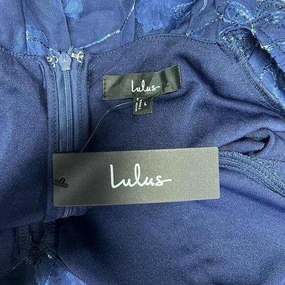 Lulus Decadent Charisma Navy Floral Embroidered Bustier Mini Dress Size L NWT - Picture 7 of 9